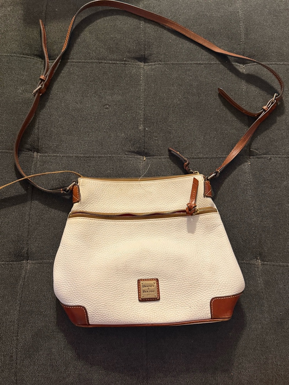 Dooney & Bourke Pebbled Leather Crossbody Bag – White with Brown Trim